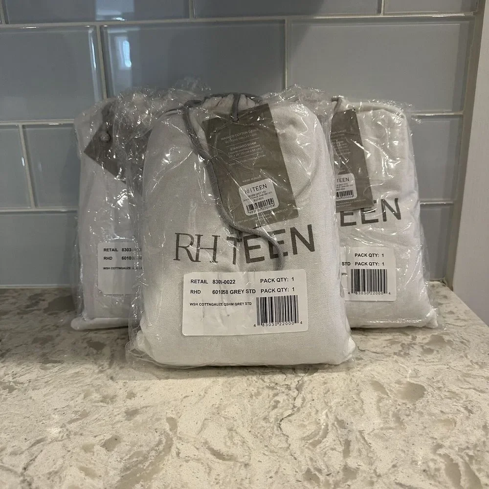 Restoration Hardware RHTeen Washed‎ Cotton Gauze Quilted Standard Shams Grey x 3